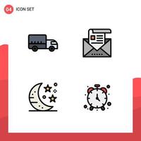 Pictogram Set of 4 Simple Filledline Flat Colors of delivery bar truck email night Editable Vector Design Elements