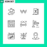 Pack of 9 Line Style Icon Set Outline Symbols for print Creative Signs Isolated on White Background 9 Icon Set vector