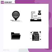 Set of 4 Modern UI Icons Symbols Signs for business folder modern development data Editable Vector Design Elements