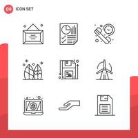 Pack of 9 Universal Outline Icons for Print Media on White Background vector