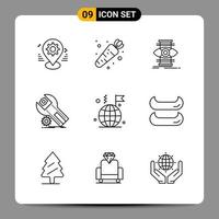 Paquete de 9 iconos negros símbolos de contorno signos para diseños receptivos sobre fondo blanco 9 conjunto de iconos vector