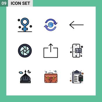 9 Filledline Flat Color concept for Websites Mobile and Apps education book send arrow output camera lenses Editable Vector Design Elements