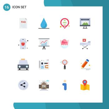 Pack of 16 Modern Flat Colors Signs and Symbols for Web Print Media such as apple website egg image computer Editable Pack of Creative Vector Design Elements