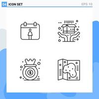 Modern 4 Line style icons Outline Symbols for general use Creative Line Icon Sign Isolated on White Background 4 Icons Pack vector