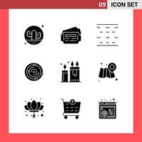 9 Icon Pack Solid Style Glyph Symbols on White Background Simple Signs for general designing vector