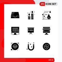 Mobile Interface Solid Glyph Set of 9 Pictograms of board classroom car web development Editable Vector Design Elements