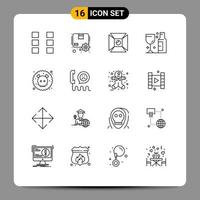 Pictogram Set of 16 Simple Outlines of poisonous wine focus party alcohol Editable Vector Design Elements