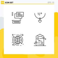 Pack of 4 Modern Filledline Flat Colors Signs and Symbols for Web Print Media such as chat global support marriage tour Editable Vector Design Elements