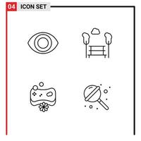 Pack of 4 Modern Filledline Flat Colors Signs and Symbols for Web Print Media such as eye spa bench beauty lollipop Editable Vector Design Elements