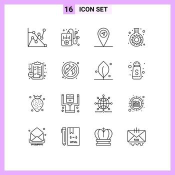 16 Universal Outlines Set for Web and Mobile Applications fire page cog notepad clipboard Editable Vector Design Elements