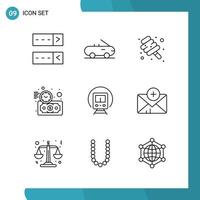 Vector Pack of 9 Outline Symbols Line Style Icon Set on White Background for Web and Mobile