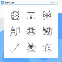 Modern 9 Line style icons Outline Symbols for general use Creative Line Icon Sign Isolated on White Background 9 Icons Pack vector