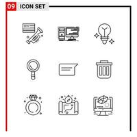 9 General Icons for website design print and mobile apps 9 Outline Symbols Signs Isolated on White Background 9 Icon Pack vector