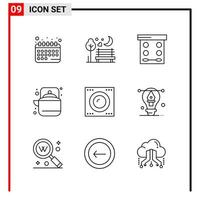 9 General Icons for website design print and mobile apps 9 Outline Symbols Signs Isolated on White Background 9 Icon Pack vector