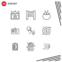 Pack of 9 Modern Outlines Signs and Symbols for Web Print Media such as pass id card movember id business Editable Vector Design Elements