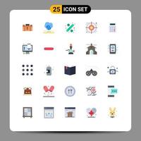 Mobile Interface Flat Color Set of 25 Pictograms of target aim marketing tag sales Editable Vector Design Elements