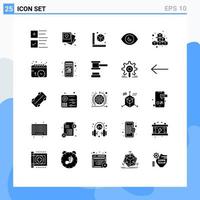 Group of 25 Solid Glyphs Signs and Symbols for box view cube search eye Editable Vector Design Elements
