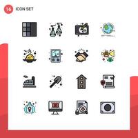 Universal Icon Symbols Group of 16 Modern Flat Color Filled Lines of food breakfast arts network discover Editable Creative Vector Design Elements
