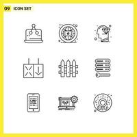 Pack of 9 Modern Outlines Signs and Symbols for Web Print Media such as fence traffic online reverse perfection Editable Vector Design Elements