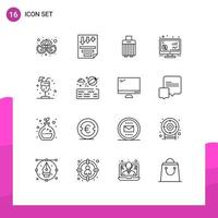 Set of 16 Modern UI Icons Symbols Signs for juice money bag seo investment Editable Vector Design Elements