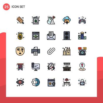 conjunto de color plano de línea llena de interfaz móvil de 25 pictogramas de elementos de diseño de vector editables de flecha de nube de laboratorio de computación de controlador