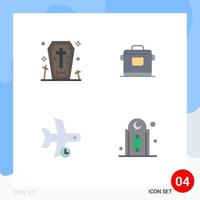 paquete de interfaz de usuario de 4 iconos planos básicos de vuelo de ataúd transporte de arroz de halloween elementos de diseño vectorial editables vector