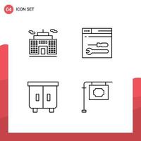 conjunto moderno de 4 colores planos de línea de relleno pictografía de desarrollo de muebles de construcción signo web elementos de diseño vectorial editables vector