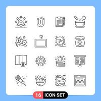 16 Line Black Icon Pack Outline Symbols for Mobile Apps isolated on white background 16 Icons Set vector