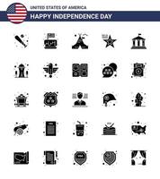 USA Independence Day Solid Glyph Set of 25 USA Pictograms of usa american party star camp Editable USA Day Vector Design Elements