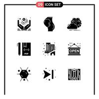 Mobile Interface Solid Glyph Set of 9 Pictograms of file develop fetus coding innovation Editable Vector Design Elements