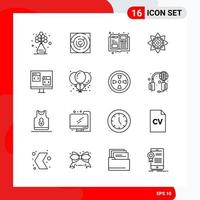 Creative Set of 16 Universal Outline Icons isolated on White Background vector