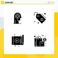 Collection of 4 Universal Solid Icons Icon Set for Web and Mobile vector