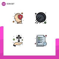 Set of 4 Vector Filledline Flat Colors on Grid for brain hand protect space christian Editable Vector Design Elements