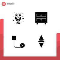 Group of 4 Solid Glyphs Signs and Symbols for flower devices cabinet school hardware Editable Vector Design Elements