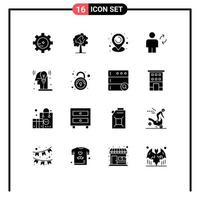 Solid Glyph Pack of 16 Universal Symbols of idea process communication creative sync Editable Vector Design Elements