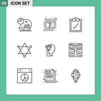 Modern Set of 9 Outlines and symbols such as cd diamond complete perfection space Editable Vector Design Elements