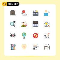 16 Thematic Vector Flat Colors and Editable Symbols of find user money search video Editable Pack of Creative Vector Design Elements