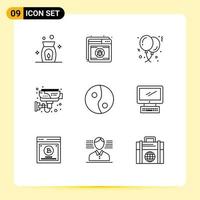 Modern Set of 9 Outlines Pictograph of technology home balloons electronic birthday Editable Vector Design Elements