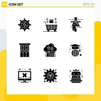 9 Thematic Vector Solid Glyphs and Editable Symbols of property estate valentine architecture factory Editable Vector Design Elements