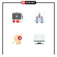 Pictogram Set of 4 Simple Flat Icons of case head medicine game protect Editable Vector Design Elements