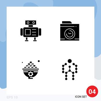 4 Solid Glyph concept for Websites Mobile and Apps robot lunch camera dates action Editable Vector Design Elements