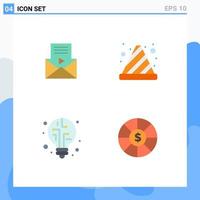 Pack of 4 Modern Flat Icons Signs and Symbols for Web Print Media such as mail light video player stop coin Editable Vector Design Elements