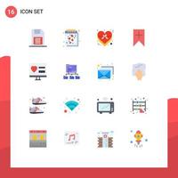 Set of 16 Commercial Flat Colors pack for user plus notes tag love Editable Pack of Creative Vector Design Elements