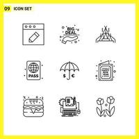 9 Icon Set Simple Line Symbols Outline Sign on White Background for Website Design Mobile Applications and Print Media vector