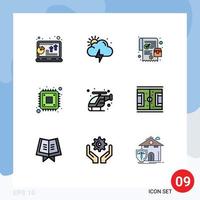 Group of 9 Modern Filledline Flat Colors Set for fast storage mobile hardware computer Editable Vector Design Elements