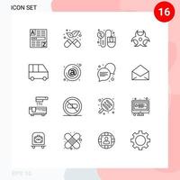 Modern Set of 16 Outlines Pictograph of minibus delivery van computer science education Editable Vector Design Elements