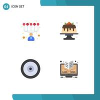 Pictogram Set of 4 Simple Flat Icons of personal multimedia bakery food web Editable Vector Design Elements