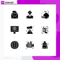 Pack of 9 Modern Solid Glyphs Signs and Symbols for Web Print Media such as nuclear big think man world computer Editable Vector Design Elements