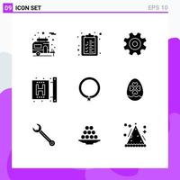 Group of 9 Modern Solid Glyphs Set for fashion accessories setting health fitness Editable Vector Design Elements