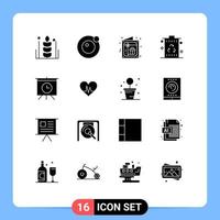 Set of 16 Modern UI Icons Symbols Signs for board power birthday garbage bin Editable Vector Design Elements